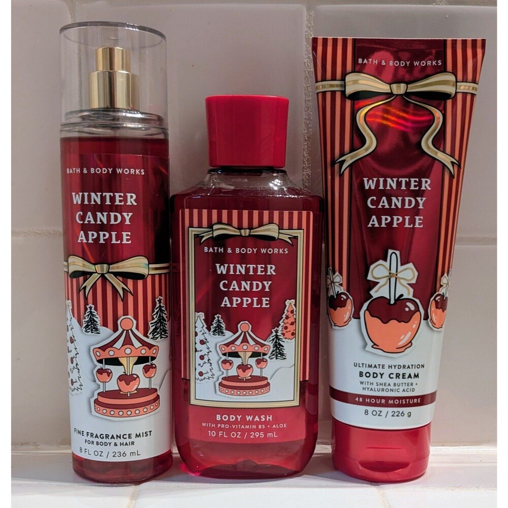 Bath & Body Works Winter Candy Apple 3-Piece Set Mist Wash Cream New